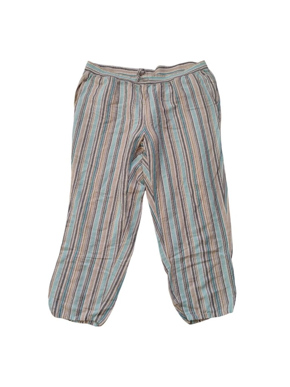 J Jill Striped Linen Pants XL Relaxed Fit Cropped Blue Tan Breezy Trousers